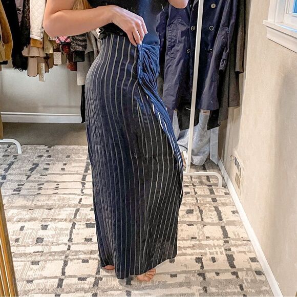 Kimora Lee Simons Striped Maxi Wrap Skirt Navy 6 - Picture 4 of 10